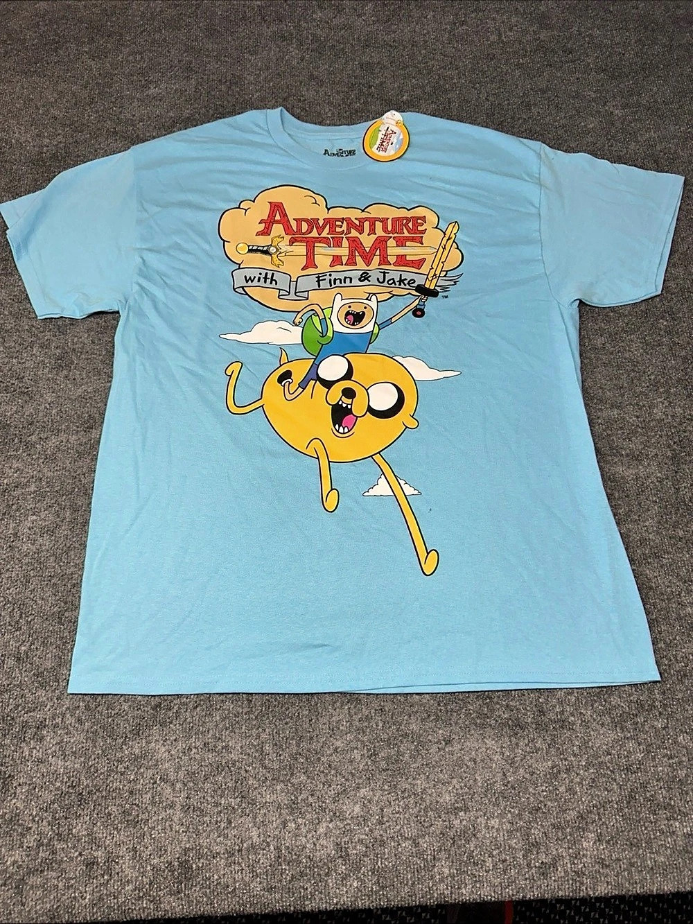Cartoon Network Adventure Time Finn Riding Jake Blue Graphic T-Shirt Men XL